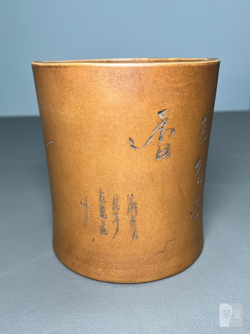 清光绪  紫砂“喜上眉梢”笔筒 - 图6